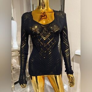 BCBGMaxAzria Black and Gold Knit Blouse